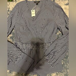 Express Navy and White Striped Blouse